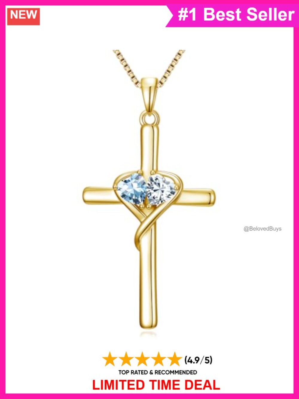 Gold Plated Infinity Cross Necklace Women Birthstone Pendant Adjustable